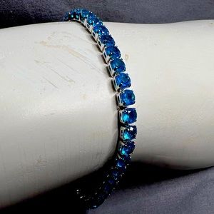 COPY - Silver plated tennis bracelet with Aqua Blue cubic zirconia
